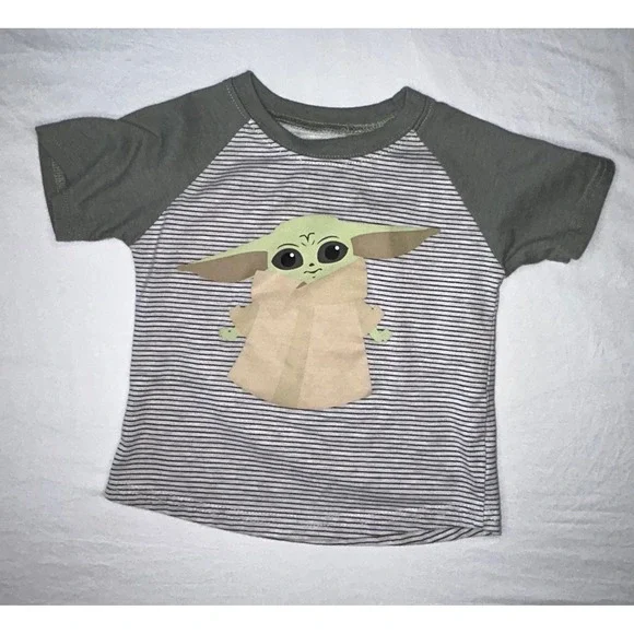 Star Wars The Mandalorian Baby Yoda T-Shirt Olive Green Striped 18M - Picture 1 of 3